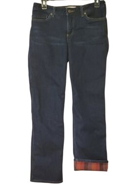 Carhartt Original Fit Dark Blue Jeans with Red Plaid Lining Size 8 Short